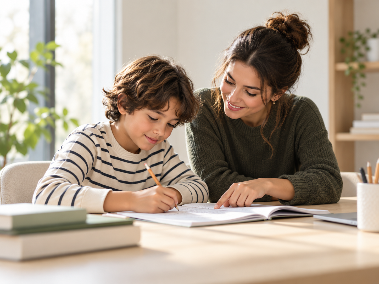 Teacher helping a student with schoolwork.